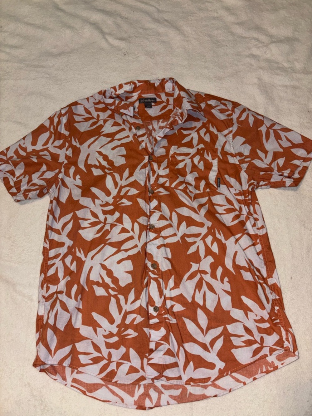 Men's Eddie Bauer Hawaiian Button-Up Shirt - Orange Leaf Print